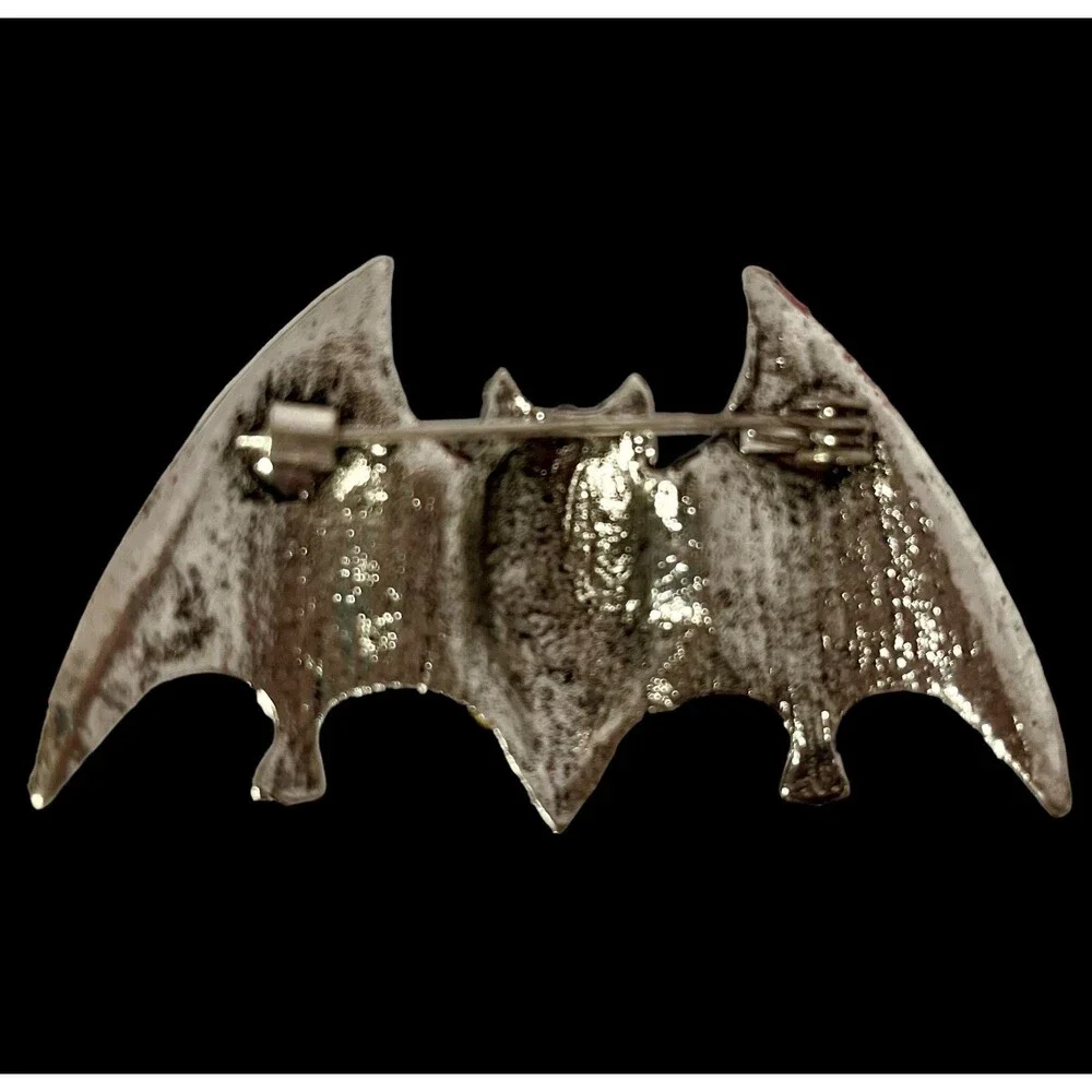 Stunning Elegant Halloween Bat Pin  - Sparkling Rhinestone Brooch BLUE/GOLD - Picture 5 of 8